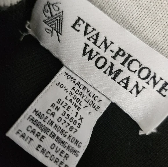 Evan Picone Black Sweater Sleeveless Dress White Trim Plus Size 1X - Picture 3 of 5